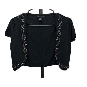 INC Beaded Black Shrug Cardigan Short Sleeve Silk Blend Sz Medium